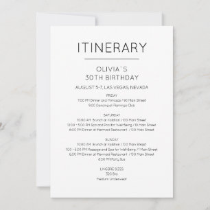 Invitación de Itinerario de Cumpleaños de Fin de S