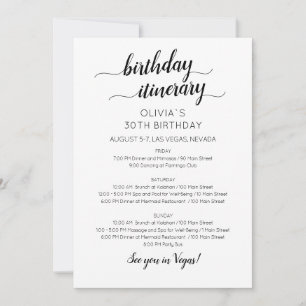 Invitación de Itinerario de Cumpleaños Minimalista