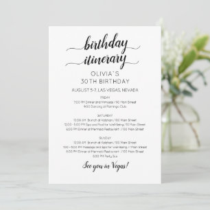 Invitación de itinerario de cumpleaños minimalista