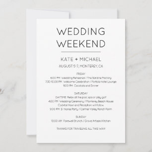 Invitación de Itinerario de Fin de Semana de Boda