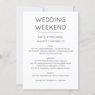 Invitación de Itinerario de Fin de Semana de Boda 