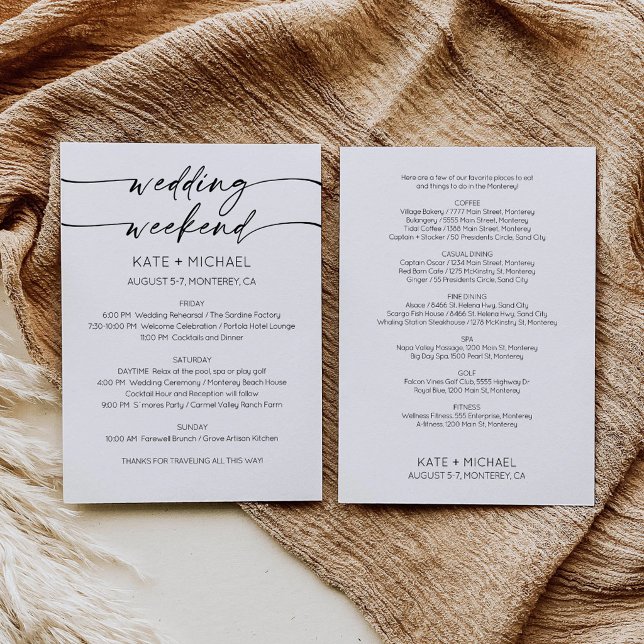Invitación de Itinerario de Fin de Semana de Boda  (Wedding Weekend Itinerary Invitation Card)