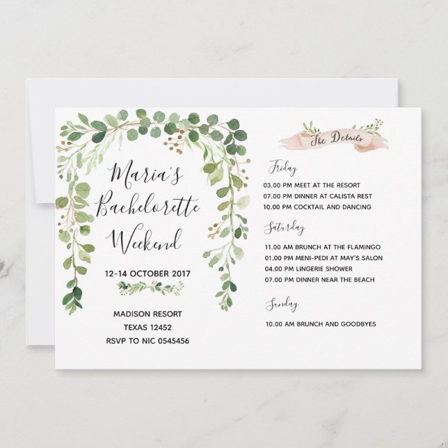 Invitación de Itinerario de Fin de Semana de Despe (Anverso)