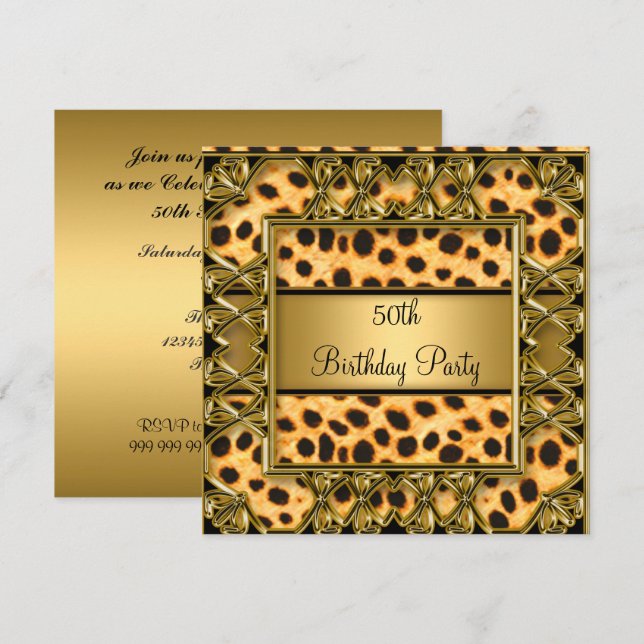 Invitación de Jaguar para Cumpleaños 50 de Mujer (Anverso / Reverso)
