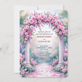 Invitación de jardín de arco de rosa rosa acuarela