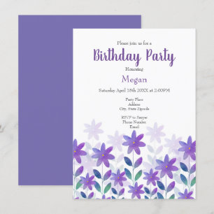 Invitación de jardín de flores color verde morado