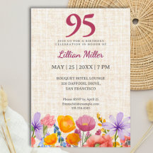 Invitación de Jardín Floral para Cumpleaños 95 Ele