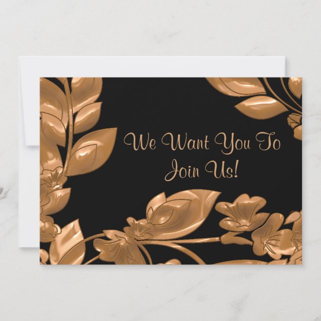 Invitación de jardín negro y cobre (Anverso)