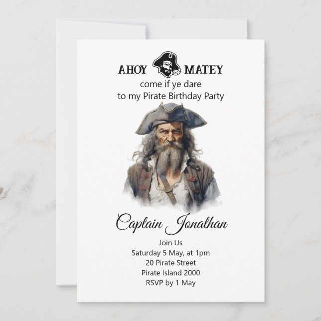 Invitación de Jolly Roger del Pirata del Cumpleaño (Anverso)