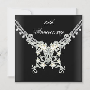 Invitación de joyas de perla plateada blanca negra