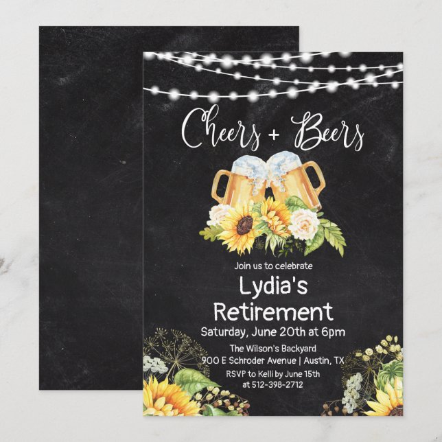 Invitación de jubilación Cheers and Beers (Anverso / Reverso)