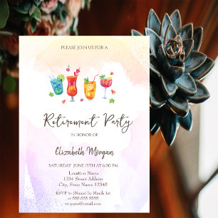 Invitación de jubilación con cócteles y frutas