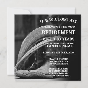 Invitación de jubilación con gorra de vaquero y bo