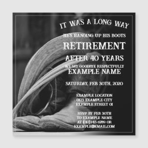 Invitación de jubilación con gorra de vaquero y bo