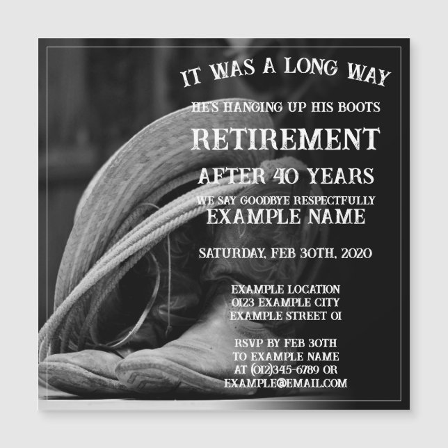 Invitación de jubilación con gorra de vaquero y bo (Anverso)