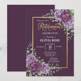 Invitación de jubilación con marco dorado y horten