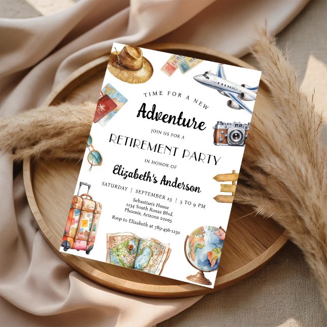 Invitación de jubilación con tema de viaje de aven (Subido por el creador)