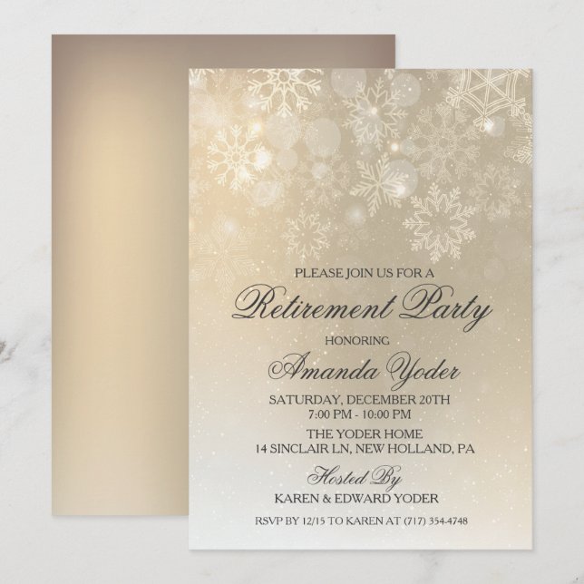 Invitación de jubilación copo de nieve de invierno (Anverso / Reverso)