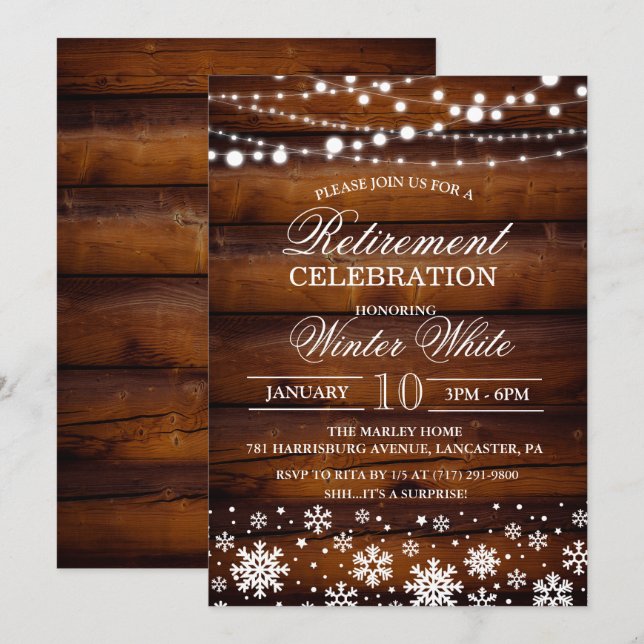Invitación de Jubilación Copos de Invierno (Anverso / Reverso)