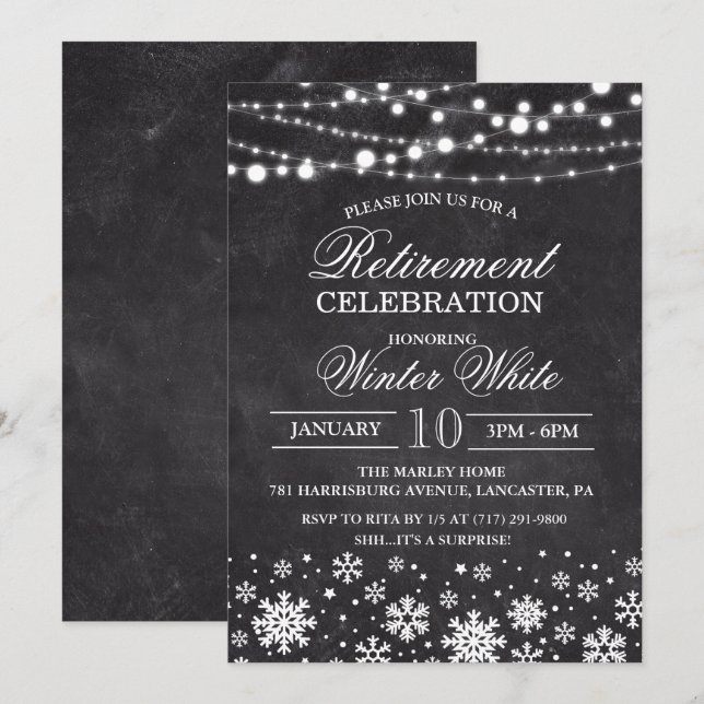 Invitación de Jubilación Copos de Invierno (Anverso / Reverso)