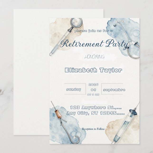 Invitación de jubilación de doctor enfermera (Anverso / Reverso)