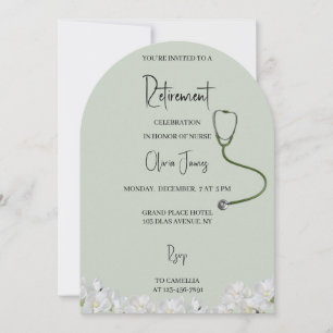Invitación de jubilación de enfermera floral con e