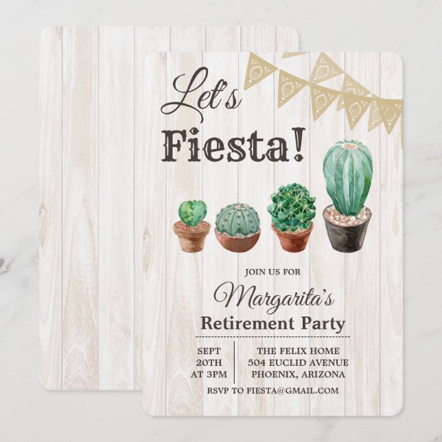 Invitación de jubilación de Fiesta Cactus (Anverso / Reverso)