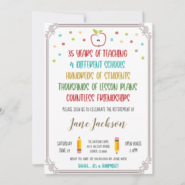 Invitación de Jubilación de Maestro (Anverso)