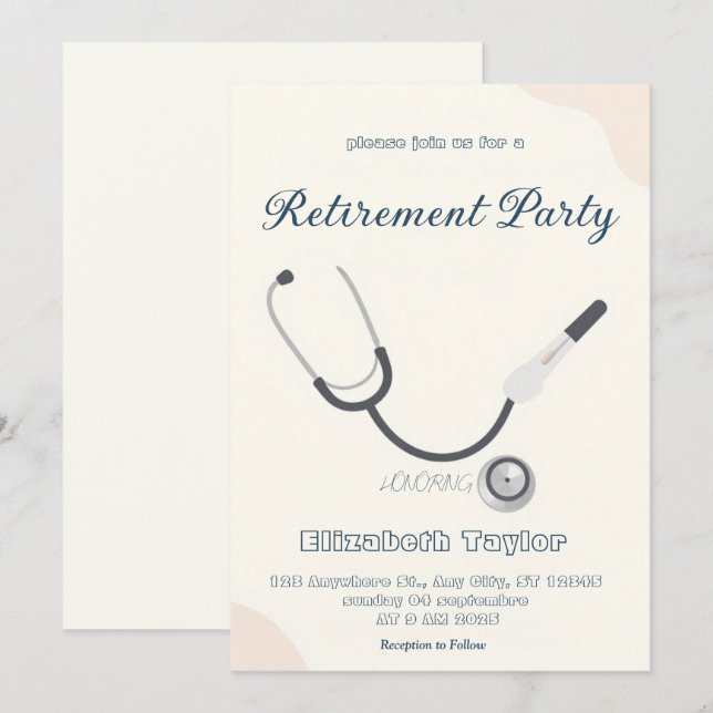 Invitación de jubilación de médico enfermera (Anverso / Reverso)