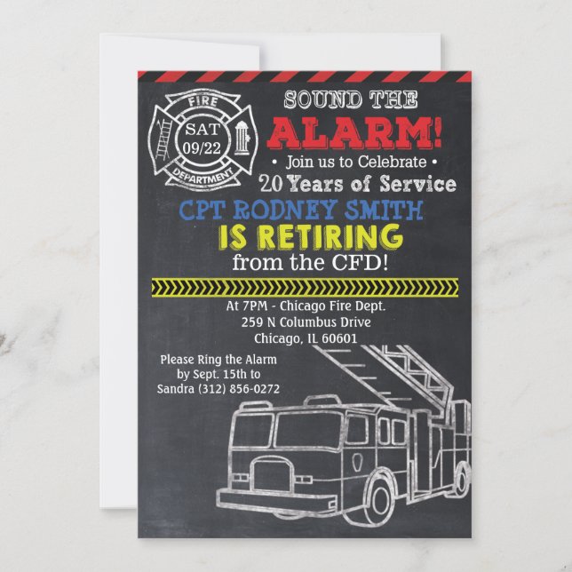 Invitación de jubilación del bombero bombero (Anverso)