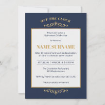 Invitación de Jubilación Elegante Navy Gold