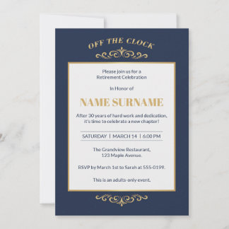 Invitación de Jubilación Elegante Navy Gold