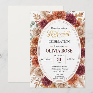 Invitación de Jubilación Oval Floral Borgoña Terra