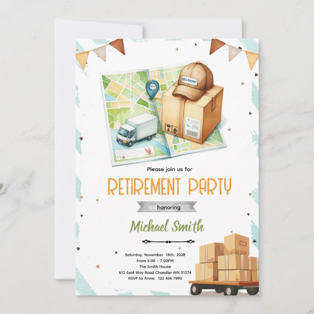 invitación de jubilación para conductor de entrega (Anverso)