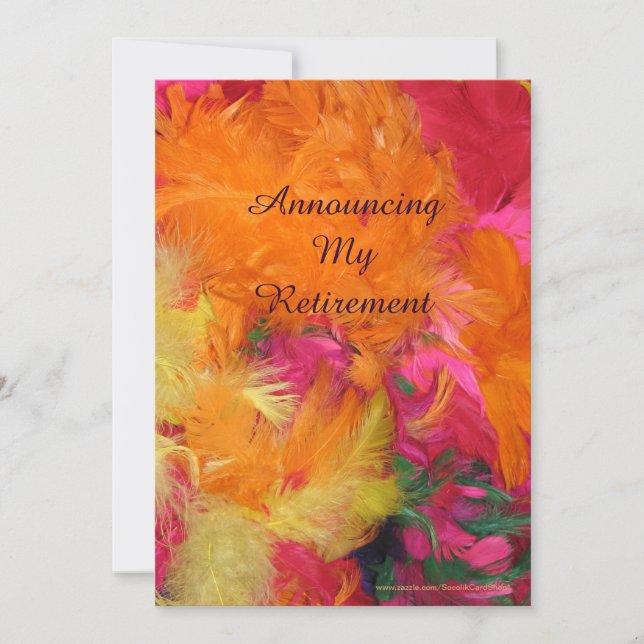 Invitación de jubilación, plumas rosadas Naranjas (Anverso)