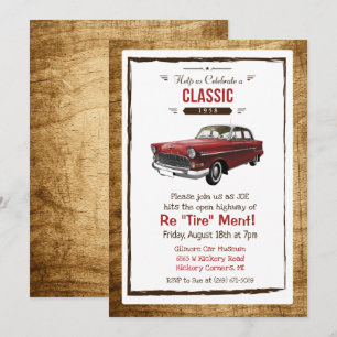 Invitación de jubilación retro de coche clásico