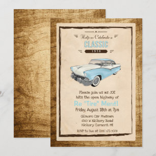 Invitación de jubilación retro de coche clásico