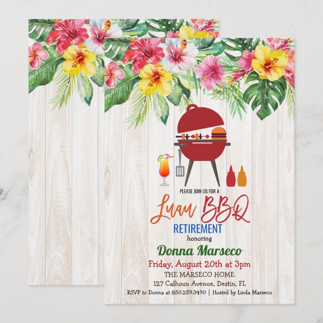 Invitación de Jubilación Tropical Luau Aloha Barba (Anverso / Reverso)