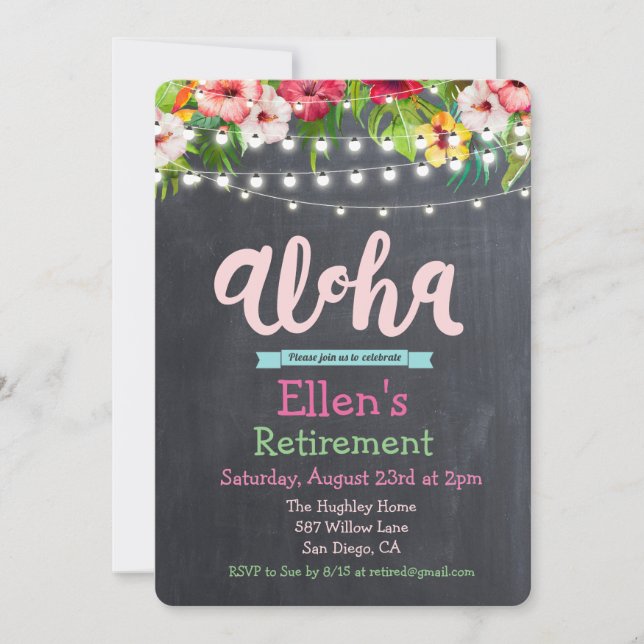Invitación de jubilación tropical luau de Aloha (Anverso)