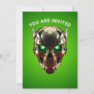 Invitación de juego Cyberpunk Mecha Skull Green Ne