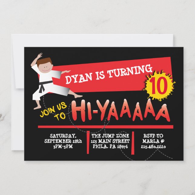 Invitación de Karate Kick Red Birthday Party (Anverso)