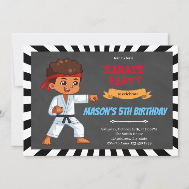 invitación de karate para niño africano (Anverso)