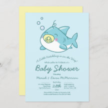 Invitación de Kawaii a la Baby Shower de tiburón b
