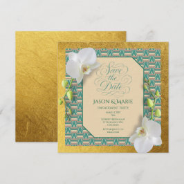 Invitación de Kente para guardar la fecha en azul