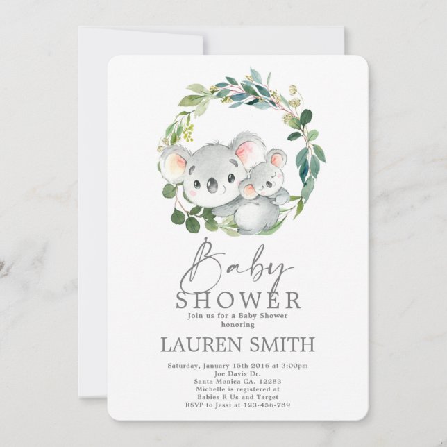 Invitación de Koala Baby Shower (Anverso)