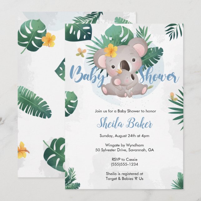 Invitación de Koala, Invitación de Baby Shower de  (Anverso / Reverso)