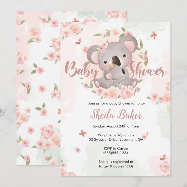 Invitación de Koala, Invitación de Baby Shower de  (Anverso / Reverso)