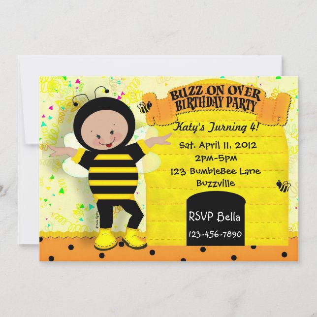 Invitación de la abeja del cumpleaños (Anverso)