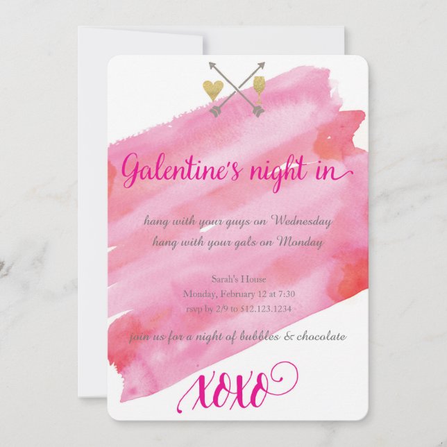 Invitación de la acuarela de Galentine (Anverso)