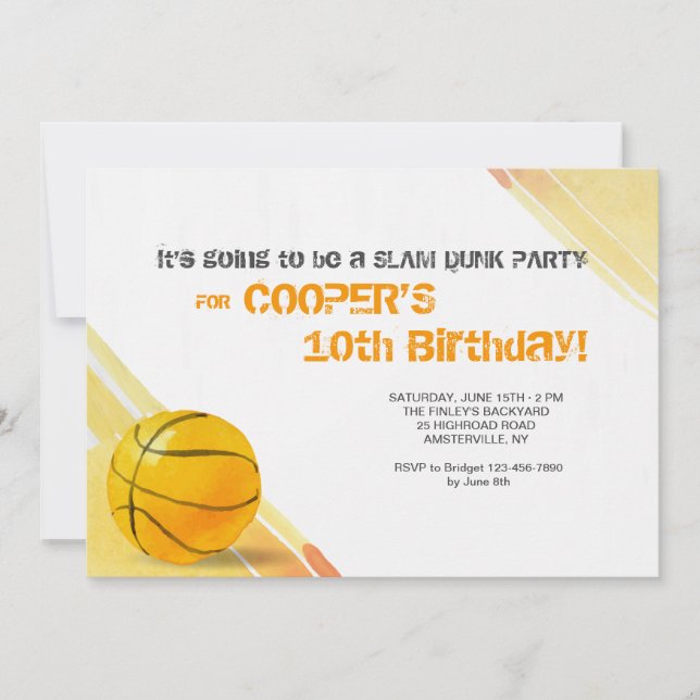 Invitación de la acuarela del baloncesto (Anverso)